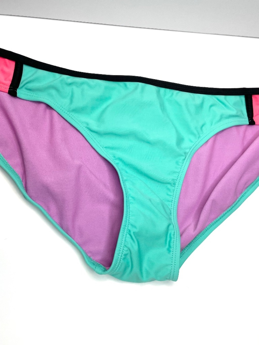 OP BIKINI BOTTOM XL 15-17 FULL BOTTOM FULLY LINED NWOT TEAL/PINK